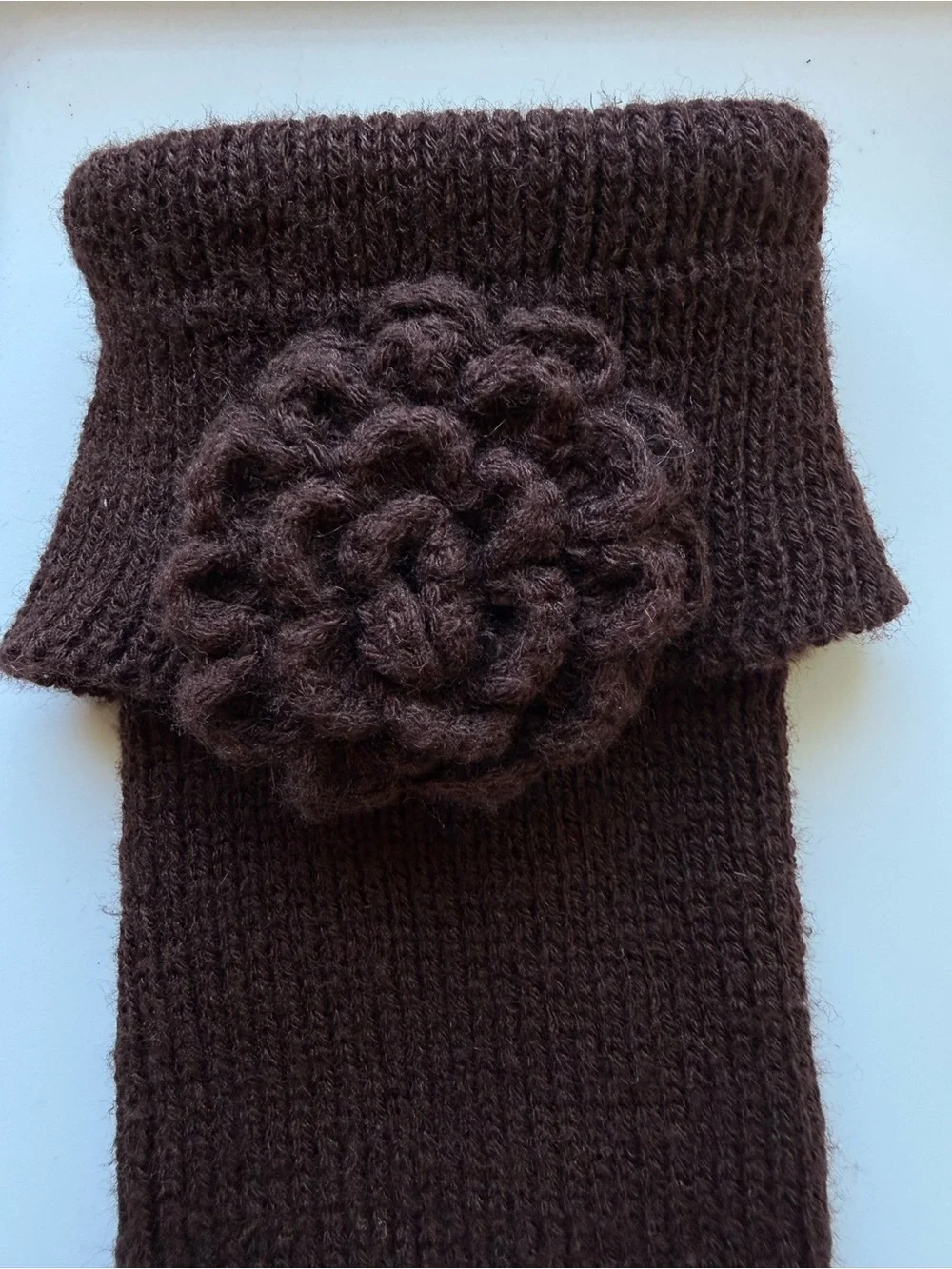 Cozy Chocolate Brown Floral Boot Cuffs 🤎🧶